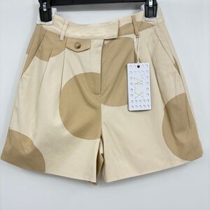 Le’ AL.X Womens Bermuda Dressy Preppy Pleated Polka Dot Shorts Beige Lined 0 NWT